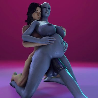 3d, alien, anal, anal penetration, anal sex, animal genitalia, animal penis, animated, areolae, asari, balls touching, barefoot, belly, big belly, black hair