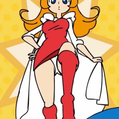 :o, 1girl, 2018, animated, blue eyes, breasts, dress, dress shirt, erection, female, footjob, legs, minus8, mona (warioware), nintendo