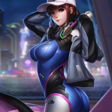 ass, big ass, big breasts, blizzard entertainment, bodysuit, breasts, brown eyes, brown hair, clothed, d.va, liang xing, overwatch