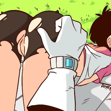 1girl, all fours, alternate version available, animated, anus, arena, bike shorts, black hair, blue eyes, canon couple, diives, dragon ball, dragon ball fighterz, dragon ball z, female