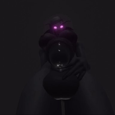 3d, animated, bent penis, big breasts, big penis, dark image, dickgirl, elf, facial markings, foreskin, futadom, futanari, glowing eyes, grey background, grey skin