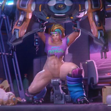 1animal, 3d, abs, alternate costume, animated, blender, colonelyobo, female, female only, hammond, looking at viewer, masturbation, muscles, muscular, muscular female