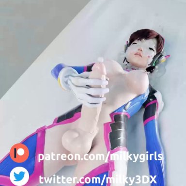 1futa, 3d, animated, areolae, asian, balls, blender, blizzard entertainment, bodysuit, breasts, brown hair, cum, cum everywhere, cum on face, cumshot