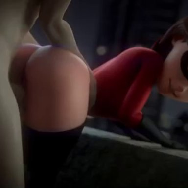 1boy, 1girl, 3d, animated, ass, audiodude, balcony, bent over, bouncing ass, dat ass, erection, female, fpsblyck, from behind, helen parr