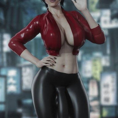 1futa, 3d, ada wong, asian, balls, big breasts, biohazard, black hair, breasts, bulge, cleavage, dickgirl, flaccid, futa only, futanari