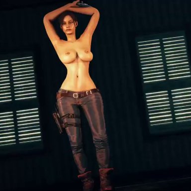 3d, animated, areolae, ass, breasts, claire redfield, dancing, erect nipples, female, female only, generalbutch, nipples, no sound, resident evil, solo