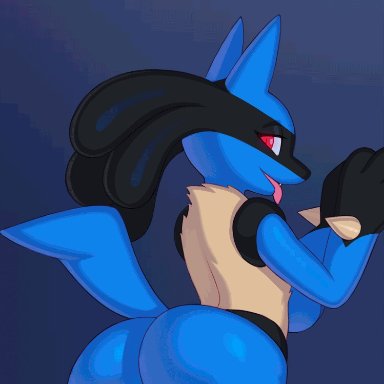 1girl, animated, anthro, ass, breasts, chelodoy, female, female only, furry, huge ass, huge breasts, jiggle, looking at viewer, looking back, lucario