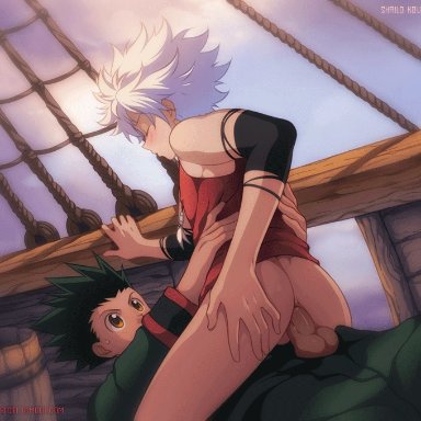 2boys, anal, anal penetration, animated, gay, gif, gon freecss, hunter x hunter, killua, looped, male, nude, penis, receiving on top, siciel