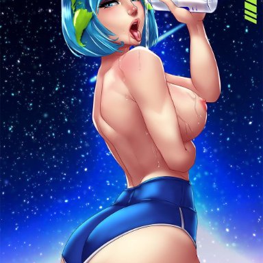 big ass, big breasts, earth, earth-chan, large breasts, shorts, thick thighs, thighhighs, water