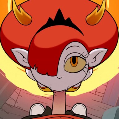 :>=, animated, clothed sex, crown, fellatio, female, hair over one eye, hekapoo, horns, long hair, looking at viewer, lovestar, male/female, marco diaz, monster girl