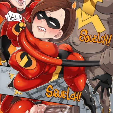 1boy, ahe gao, anal, ass, breasts, brown hair, butcha-u, clothed female nude male, cum, cum in mouth, elastigirl, female, helen parr, huge cock, large breasts