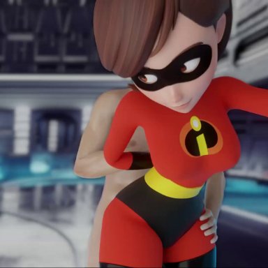 1boy, 1girl, 3d, animated, blender, bodysuit, clothing, from behind, gloves, helen parr, large breasts, milf, sex, tagme, the incredibles