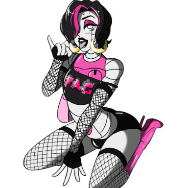 1boy, air fellatio, androgynous, bimbo, bulge, crossdressing, eyelashes, eyeshadow, fellatio gesture, femboy, fishnet stockings, fishnets, girly, high heels, hoop earrings