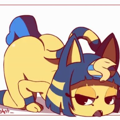 1boy, 1girl, 2018, all fours, anal, anal sex, animal crossing, animated, ankha, anthro, aquaant (artist), ass, blue hair, breasts, disembodied penis