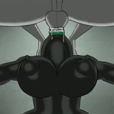 1boy, 1girl, animated, big penis, black skin, bouncing balls, bouncing breasts, cum, cum in mouth, deepthroat, duo, face fucking, facefuck, fellatio, female