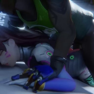 1girl, 3d, anal, animated, ass, brown hair, d.va, duo, female, interracial, lucio, male, no sound, overwatch, penis