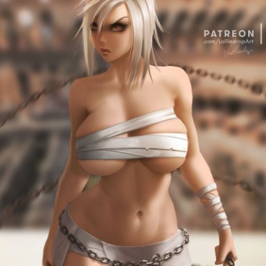 big breasts, breasts, chains, cleavage, female, female only, large breasts, league of legends, lolliedrop, looking at viewer, riven, solo