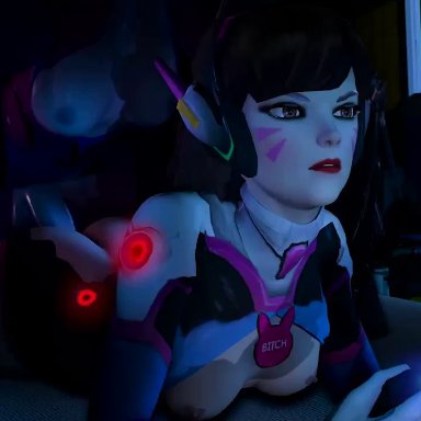 3d, animated, breasts, brown eyes, brown hair, d.va, dickgirl, duo, female, futa, futa on female, futanari, niisath, overwatch, playing videogame