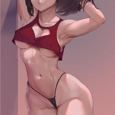 black eyes, black hair, clothing, curvy, cutesexyrobutts, female, female only, hair, momo yaoyorozu, my hero academia, navel, panties, revealing clothes, solo, thick thighs