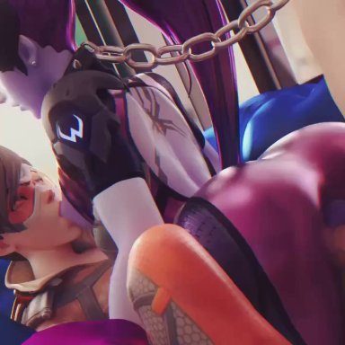 1boy, 2girls, 3d, animated, big ass, big penis, blender, breast sucking, cakeofcakes, chains, doggy style, lesbian, overwatch, sm studios, sound