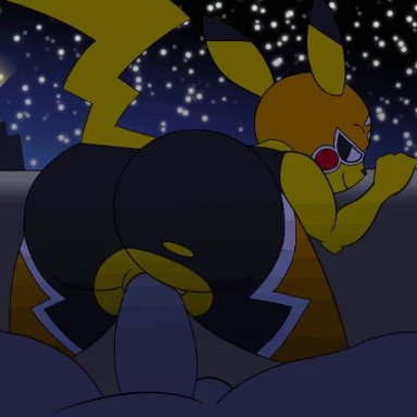 1boy, 1boy1girl, 1girl, 2019, 2d animation, animated, anthro, ass, balls, big butt, clothed, clothing, cosplay pikachu, digital media (artwork), duo