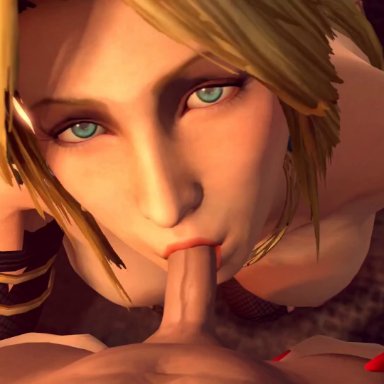 3d, animated, blonde hair, blue eyes, breasts, dead or alive, fellatio, female, helena douglas, large breasts, male, nipples, no sound, oral, penis