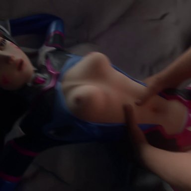 1boy, 1girl, 3d, abs, animated, areolae, balls, bed, big penis, blender, blizzard entertainment, body markings, bouncing breasts, breasts, brown hair