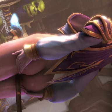 3d, ambrosine92, animated, ass, blonde hair, butt, duo, female, heroes of the storm, jaina proudmoore, male, straight, thrall, webm, world of warcraft
