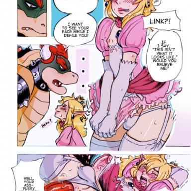 2018, 2boys, anal, anthro, anthrofied, bowser, clothed, clothing, comic, crossdressing, crossover, duo, garter, gay, girly