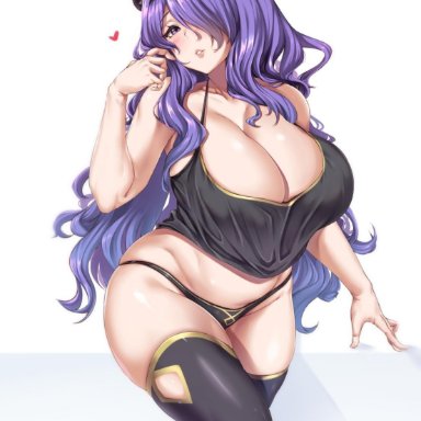 1girls, big breasts, blush, breasts, camilla (fire emblem), cleavage, female, female only, fire emblem, huge breasts, looking at viewer, moisture (chichi), panties, solo, thighhighs