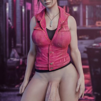 1futa, 3d, absurdres, balls, claire redfield, dickgirl, erection, futa only, futanari, highres, huge cock, looking at viewer, penis, resident evil, solo