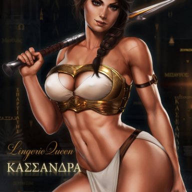 1girls, abs, armor, ass, assassin's creed, assassin's creed odyssey, big ass, big breasts, big butt, black hair, braided hair, breasts, cleavage, dandon fuga, digital media (artwork)