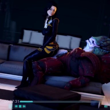 3d, animated, dialogue, dirty talk, fellatio, fingering, huge cock, interspecies, it'll never fit, kasumi goto, krogan, lordaardvark, mass effect, masturbation through clothing, miranda lawson