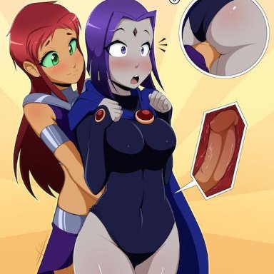 futa on female, futanari, penis, raven, starfire, teen titans