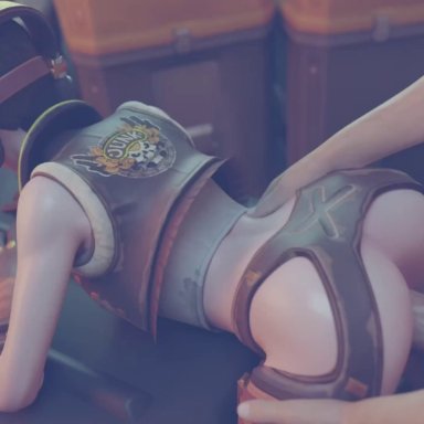 1boy, 1girl, 2018, 3d, alternate costume, animated, ass, bent over table, big penis, blender, blizzard entertainment, bomber jacket, clothed female nude male, comandorekin, crotch cutout