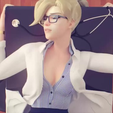 3d, animated, blender, blizzard entertainment, blonde hair, cakeofcakes, cleavage, cum, cum in pussy, cum inside, female, glasses, labcoat, large breasts, male