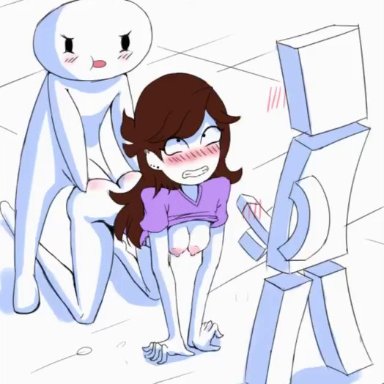 ahegao, animated, blushing, brown hair, doggy style, exposed breasts, jaiden animations, masturbation, on all fours, piercings, purple shirt, red ass cheeks, shirt, sound, swinging breasts