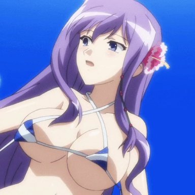 1girl, 2d, animated, animated gif, anime, areolae, assisted exposure, big boobs, big tits, bikini, blue eyes, boobs, boobs drop, bouncing breasts, breasts