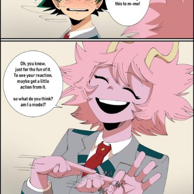 comic, embarrassed, english text, izuku midoriya, mina ashido, my hero academia, school uniform, sex motion, thehumancopier