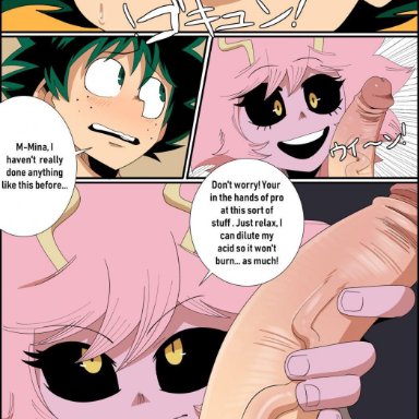 comic, female, izuku midoriya, male, mina ashido, my hero academia, penis, penis on face, thehumancopier, veiny penis