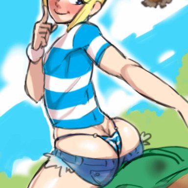 ass, big ass, blonde hair, femboy, girly, hotdogging, male focus, male protagonist (pokemon sm), pokemon, pokemon sm, sissy, tagme, thong, yaoi, ziromaru