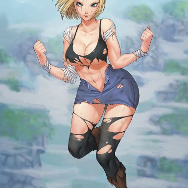 1girls, android 18, blonde hair, blue eyes, cleavage, curvy, dragon ball, erect nipples, female, huge areolae, huge ass, huge breasts, milf, paloma piquet, puffy nipples