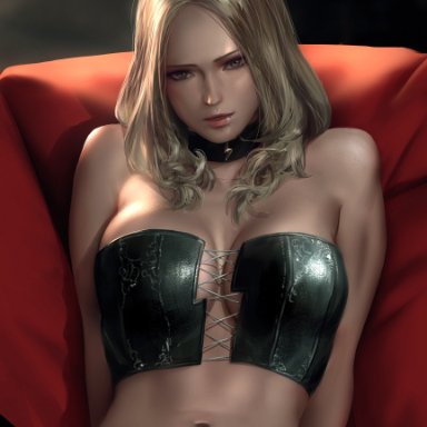 1girls, big breasts, breasts, cleavage, devil may cry, devil may cry 5, female, female only, large breasts, looking at viewer, solo, trish (devil may cry), zumi