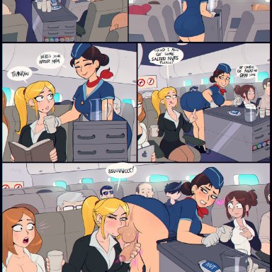 1futa, anus, ass, ball sucking, balls, comic, dickgirl, erection, female, futa on female, futanari, penis, shadman, speech bubble, stewardess