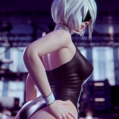 1girls, 3d, ass, blender, breasts, bunny ears, bunny girl, bunnysuit, cleavage, female, female only, nier, nier: automata, solo, strapy