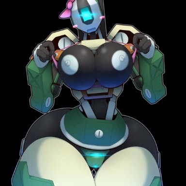 absurd res, areola, ass, bastion (overwatch), big breasts, big butt, blizzard entertainment, blush, bow, breasts, clothed, clothing, female, gun, hi res