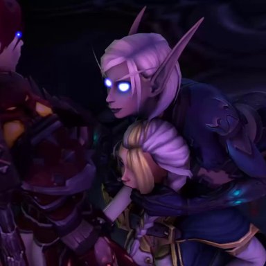 3d, animated, assisted fellatio, blood elf, death knight, dickgirl, elf, fellatio, futa on female, futanari, human, itsmorti, jaina proudmoore, mouth hold, tagme