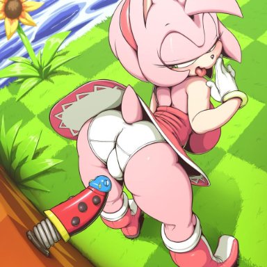 1girls, 2019, 5 fingers, amy rose, animal ears, anthro, anthrofied, argento, ass, bent over, big ass, big breasts, big butt, black nose, boots