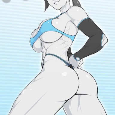 1girls, ass, big breasts, breasts, cleavage, female, female only, large breasts, looking at viewer, looking back, nintendo, nisetanaqa, solo, wii fit, wii fit trainer