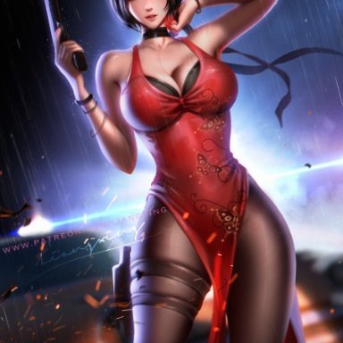 1girls, ada wong, big breasts, breasts, cleavage, female, female only, large breasts, liang xing, looking at viewer, resident evil, solo
